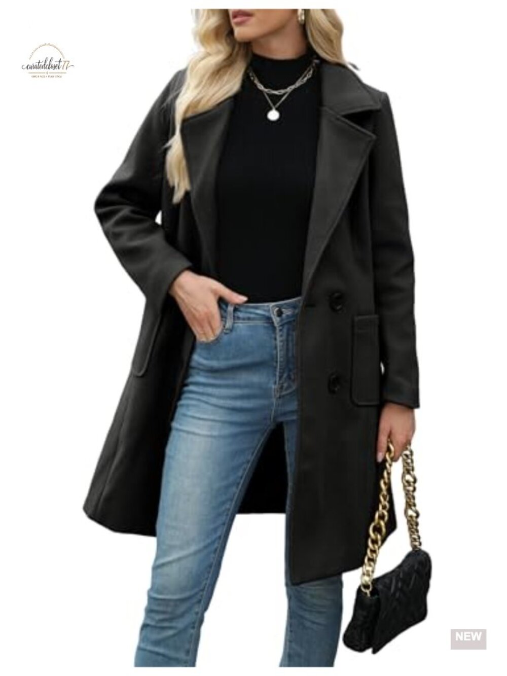 Wool Blend Mid-Long Pea Coat Double Breasted Notch Lapel Winter Outerwear
